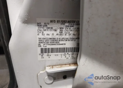 2012 Ford F-250 Xl z USA, uszkodzony, nr VIN 1FT7W2B66CEB44878